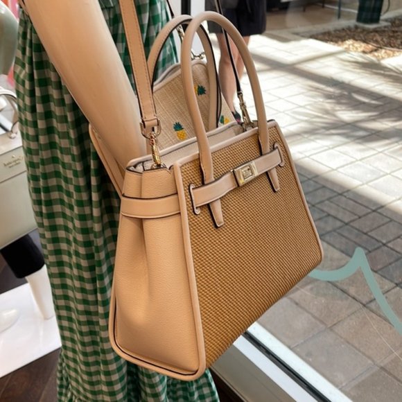 Kate Spade Lucia Straw Medium Satchel Parchment - Picture 4 of 16